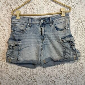 Edgely Womens Light Wash Cargo Denim Shorts Relaxed Boyfriend Mid Rise Size 8